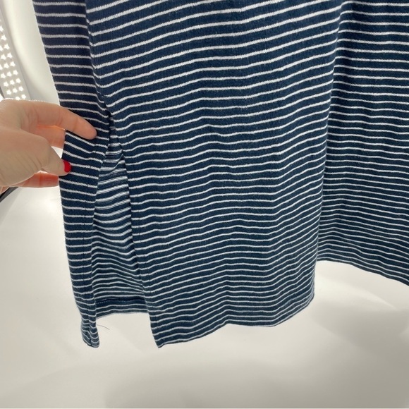 NWT Loft Striped Tie Waist V-Neck Midi Dress - 100% Cotton Blue Neutral - Picture 12 of 12